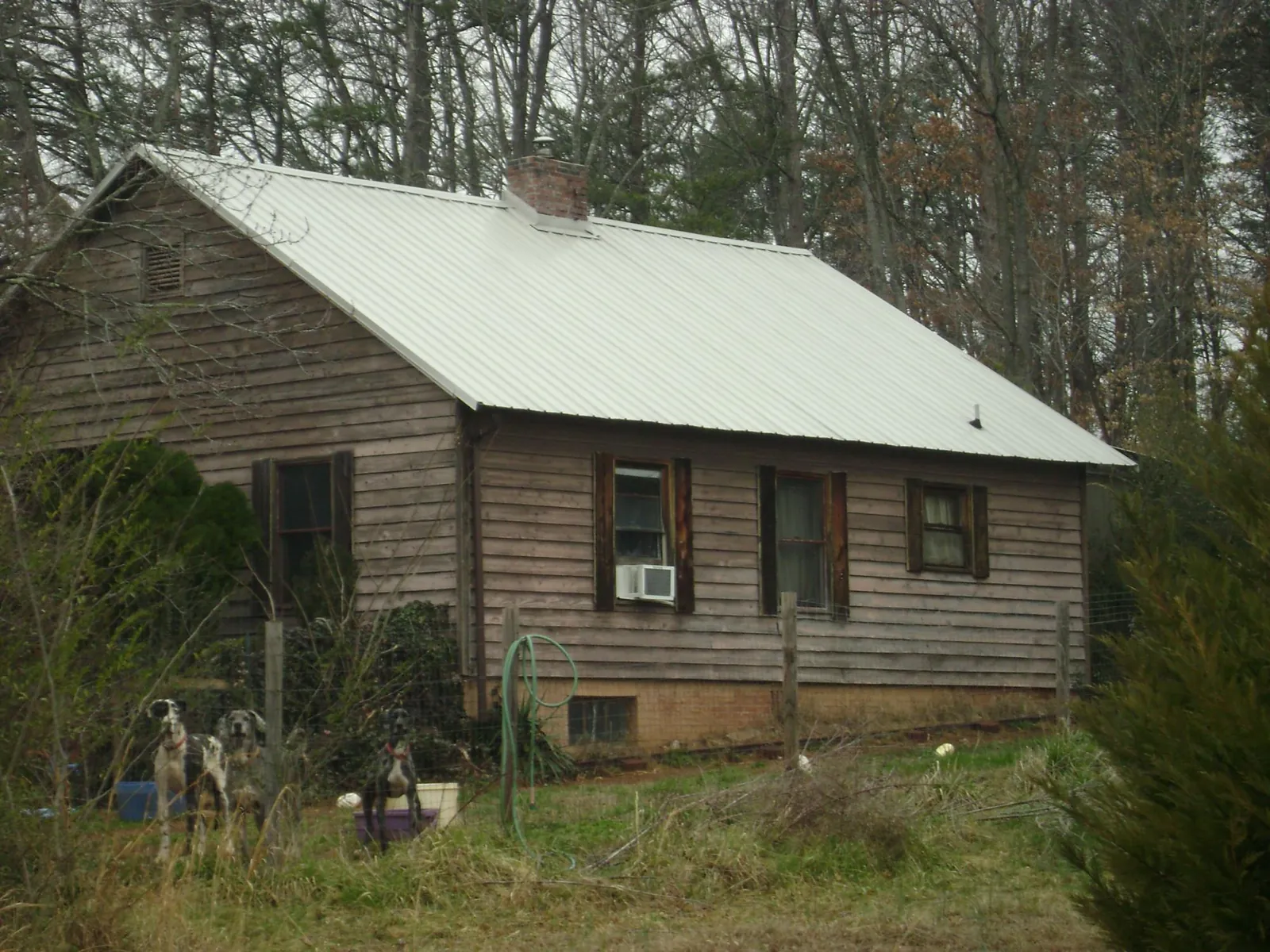 White metal roof on an old wood sided farmhouse, from a Metal Roof Installation job in Bonaparte